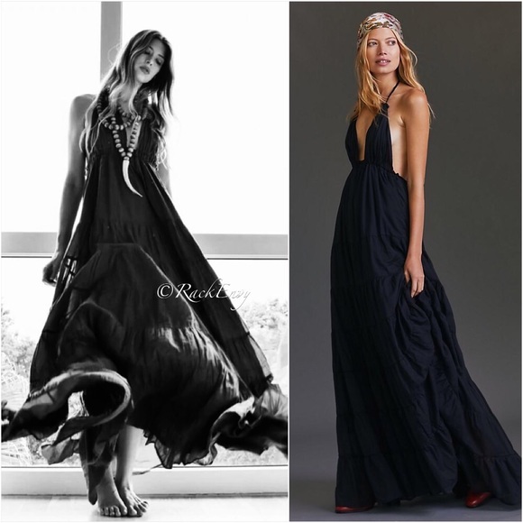 NWT ANTHROPOLOGIE ERIKA PEÑA LOLA RUMBA HALTER MAXI DRESS IN BLACK - Picture 7 of 8